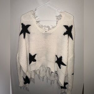 Polly & Esther Off-the-Shoulder Sweater in White and Black